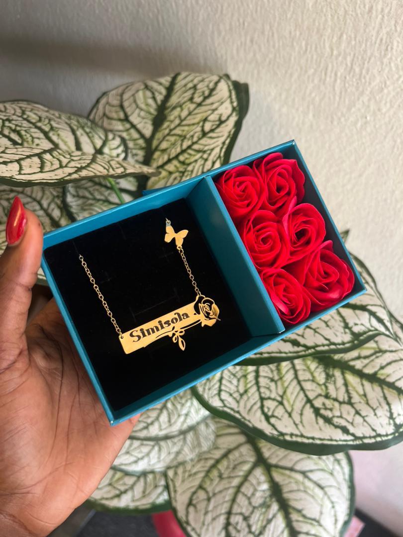 Enchanted Rose & Butterfly QR Code Necklace with Rose Box